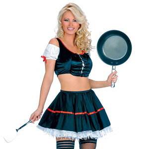 メイド コスプレ ウェイトレス コスチューム 3点セット クロップドトップ ショート丈 トップ フレアスカート SMサイズ MLサイズ アメリカ輸入 1000円