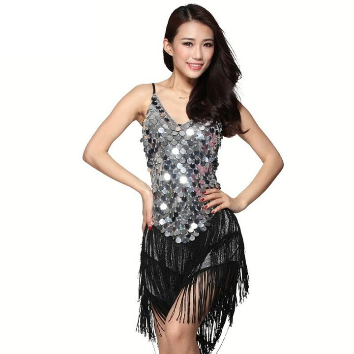 楽天市場 セール スパンコール ワンピース フリンジ ドレス ストレッチ 裏地 パッドつき フリーサイズ コスチュームニューヨーク