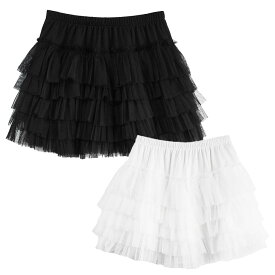 スカート ティアード フリル ミニスカート メッシュ素材 ホワイト ブラック Mサイズ