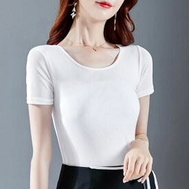 クルーネック 半袖 メッシュ ダンス衣装 トップス レディース Tシャツ パワーネット カットソー ホワイト レッド ネイビー ブラック 大きいサイズあり M L XL 2XLサイズ 送料無料