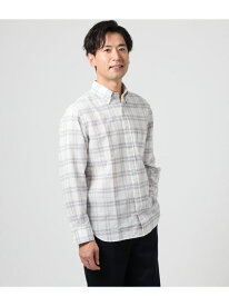 【SALE／60%OFF】リネン混 サッカー チェック 長袖ショートボタンダウンシャツ NEWYORKER MEN ニューヨーカー トップス シャツ・ブラウス ホワイト ネイビー【RBA_E】【送料無料】[Rakuten Fashion]