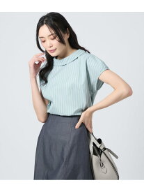 【SALE／40%OFF】カラードストライプ ロールカラーフレンチスリーブブラウス NEWYORKER WOMEN ニューヨーカー トップス シャツ・ブラウス グリーン ブルー【RBA_E】【送料無料】[Rakuten Fashion]