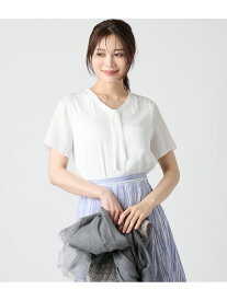 【SALE／50%OFF】サテンストライプ 半袖ボウタイカットソープルオーバー NEWYORKER WOMEN ニューヨーカー トップス カットソー・Tシャツ ブルー パープル ホワイト【RBA_E】【送料無料】[Rakuten Fashion]