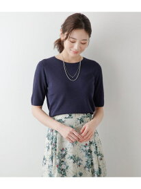 【SALE／59%OFF】【L】ヴィスコースポリエステル天竺 5分袖クルーネックプルオーバー NEWYORKER WOMEN L-SIZE ニューヨーカー エルサイズ トップス ニット ネイビー【RBA_E】【送料無料】[Rakuten Fashion]