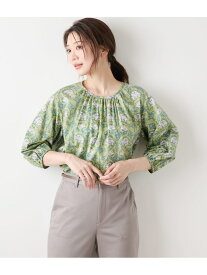 【SALE／47%OFF】【L】リバティ ウィリアム・モリス アフリカンマリーゴールド フロントギャザー7分袖ブラウス NEWYORKER WOMEN L-SIZE ニューヨーカー エルサイズ トップス シャツ・ブラウス ネイビー グリーン【RBA_E】【送料無料】[Rakuten Fashion]