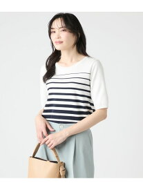 【SALE／18%OFF】コットンポンチグラデーションボーダー 5分袖プルオーバー NEWYORKER WOMEN ニューヨーカー トップス カットソー・Tシャツ ホワイト ネイビー【RBA_E】【送料無料】[Rakuten Fashion]
