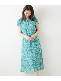 【SALE／28%OFF】リーフブーケプリント フレンチスリーブワンピース NEWYORKER WOMEN ニューヨーカー ワンピース・ドレス ワンピース ブルー グリーン【RBA_E】【送料無料】[Rakuten Fashion]