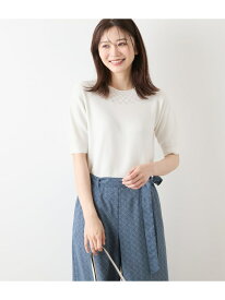 【SALE／40%OFF】TCホールガーメント(R) 求心透かし柄5分袖プルオーバー NEWYORKER WOMEN ニューヨーカー トップス ニット ホワイト ネイビー【RBA_E】【送料無料】[Rakuten Fashion]