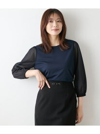 【SALE／50%OFF】【L】ポリエステル強撚スムース×トリコットオーガンジー 8分袖Tプルオーバー NEWYORKER WOMEN L-SIZE ニューヨーカー エルサイズ トップス カットソー・Tシャツ ネイビー【RBA_E】【送料無料】[Rakuten Fashion]