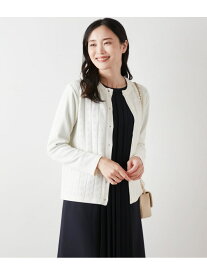 【SALE／50%OFF】レーヨンポリストレッチ 格子透かし柄クルーネックカーディガン NEWYORKER WOMEN ニューヨーカー トップス カーディガン ホワイト【RBA_E】【送料無料】[Rakuten Fashion]