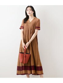 【SALE／25%OFF】コットンリネンストライプ スキッパーロングワンピース NEWYORKER WOMEN ニューヨーカー ワンピース・ドレス ワンピース ネイビー ブラウン【RBA_E】【送料無料】[Rakuten Fashion]
