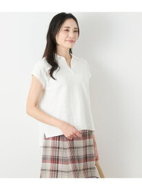 【SALE／50%OFF】【L】コットンブークレー スキッパーニットポロシャツ NEWYORKER WOMEN L-SIZE ニューヨーカー エルサイズ トップス ニット ブラウン ホワイト【RBA_E】【送料無料】[Rakuten Fashion]