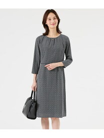 【L】【ウォッシャブル】ジオメトリックプリント 7分袖クルーネックドレス NEWYORKER WOMEN L-SIZE ニューヨーカー エルサイズ ワンピース・ドレス ワンピース ネイビー ブルー【送料無料】[Rakuten Fashion]
