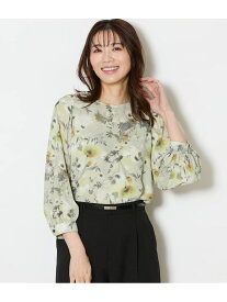 【SALE／30%OFF】ルミナスフラワープリント 8分袖シャーリングブラウス NEWYORKER WOMEN ニューヨーカー トップス シャツ・ブラウス ブルー ホワイト【RBA_E】【送料無料】[Rakuten Fashion]