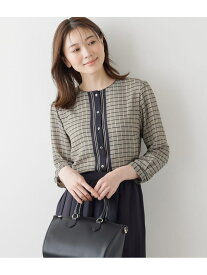 【SALE／50%OFF】チェックパネルプリント 8分袖ノーカラーブラウス NEWYORKER WOMEN ニューヨーカー トップス シャツ・ブラウス ベージュ【RBA_E】【送料無料】[Rakuten Fashion]