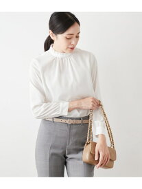 【SALE／40%OFF】【L】ミニドットデシン フリルスタンドギャザーブラウス NEWYORKER WOMEN L-SIZE ニューヨーカー エルサイズ トップス シャツ・ブラウス ホワイト ブルー【RBA_E】【送料無料】[Rakuten Fashion]