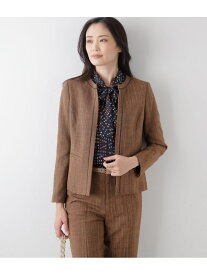 【SALE／50%OFF】クラフトスラブツィードパイピングノーカラージャケット NEWYORKER WOMEN ニューヨーカー ジャケット・アウター テーラードジャケット・ブレザー ブラウン ネイビー【RBA_E】【送料無料】[Rakuten Fashion]