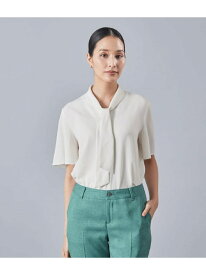 【SALE／22%OFF】【吸水速乾】ジョーゼットクレープ 5分袖ボウタイブラウス Atraer アトラエル トップス シャツ・ブラウス ブルー ホワイト【RBA_E】【送料無料】[Rakuten Fashion]