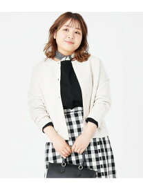 【SALE／59%OFF】【L】コットンポリエステル ノーカラーニットジャケット NEWYORKER WOMEN L-SIZE ニューヨーカー エルサイズ トップス ニット ネイビー ベージュ【RBA_E】【送料無料】[Rakuten Fashion]