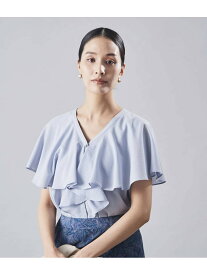 【SALE／55%OFF】ジョーゼットクレープ ケープ風フリルブラウス Atraer アトラエル トップス シャツ・ブラウス ブルー【RBA_E】【送料無料】[Rakuten Fashion]