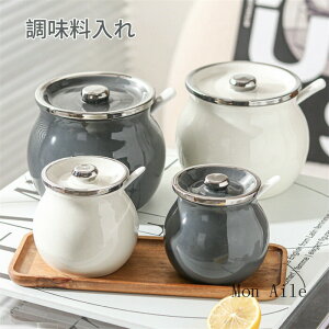 調味料入れ おしゃれ スプーン付き 陶磁器 シンプル 400ml 食器 卓上 保存容器 雑貨 生活雑貨 引越し祝い 結婚祝い 誕生日 プレゼント お祝い 家庭用 キッチン用品 贈り物 一人暮らし
