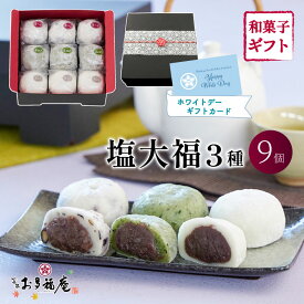 塩大福3種お重セット9個入 ホワイトデー 和菓子 ギフト スイーツ 黒豆塩大福 塩大福 豆大福 つぶあん こしあん 塩よもぎ 和菓子 京都 プレゼント ギフトカード 慶事 弔事 結婚祝い 出産祝い お供え ご挨拶 送料無料
