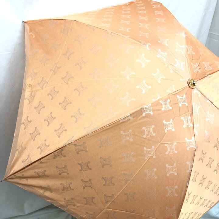 CELINE セリーヌ アンブレラ 折り畳み傘 晴雨兼用 ピンクベージュ系 マカダム柄 総柄 日傘 6本骨 親骨約55cm コンパクト 収納袋付き レディース T東大阪店 IT797B87D5A0【中古】 RLV0105 | NEXT51楽天市場店