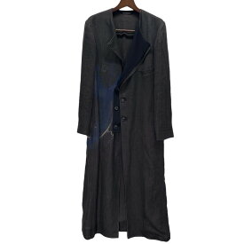 Yohji Yamamoto Pour Homme 20SS リネンヘリンボーン半身シルクベストドッキングメッセージプリントノーカラーコート P二重上前ロングドレス 美しい物は日々消えていく LOOK1 HN-D17-816 定価272,800円 ヨウジヤマモトプールオム 三国ケ丘店 ITXTDZC733AO 【中古】 RM3280I