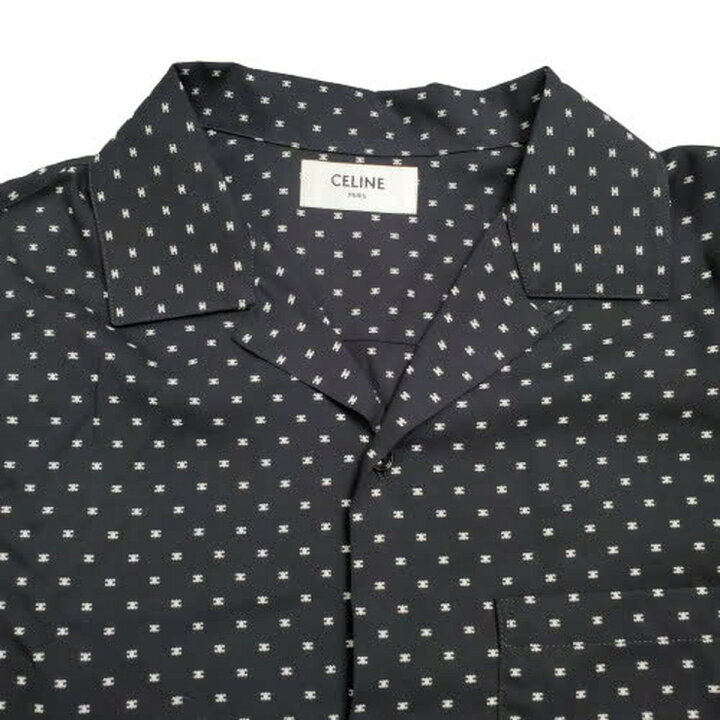CELINE セリーヌ トリオンフ 総柄 シルク アロハシャツ ブラック 37 