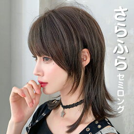 ウィッグ セミロング レディース 自然 普段使い 43cm ミドル ウルフカット ストレート ミドルヘア バレない フルウィッグ おしゃれ かわいい 大人かわいい ウイッグ 通気性 ウイッグ アッシュ