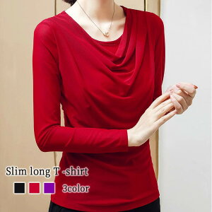 ティーシャツ 人気 スポーツ 無地 ロング 厚手 40代 シャツ 大人 ブランド Vネック ブラック 冬 秋 かわいい ブラウス キャンバ