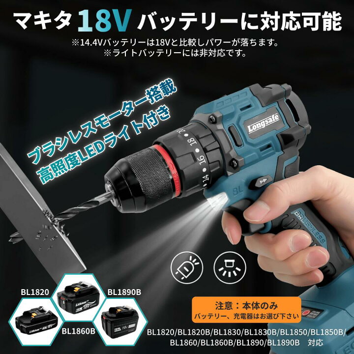 楽天市場】マキタ ドリルドライバー 18V 女性 互換 充電式 セット 大 