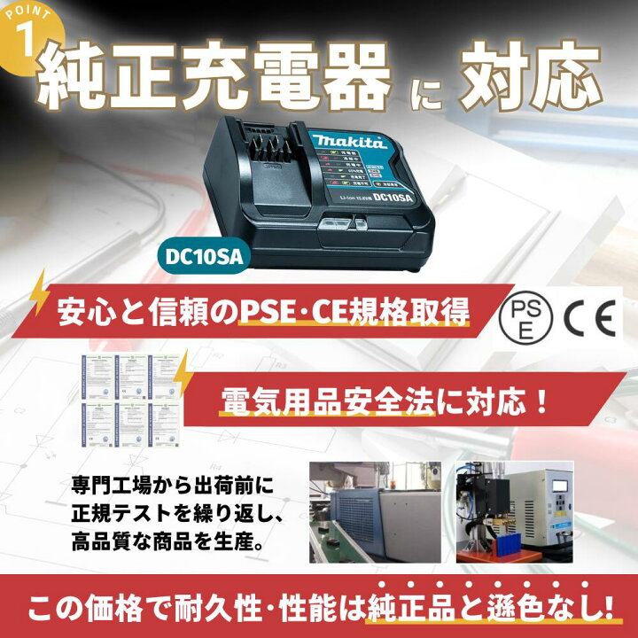 楽天市場】マキタ BL1015 バッテリー 互換 充電器セット 3.0Ah DC10SA 