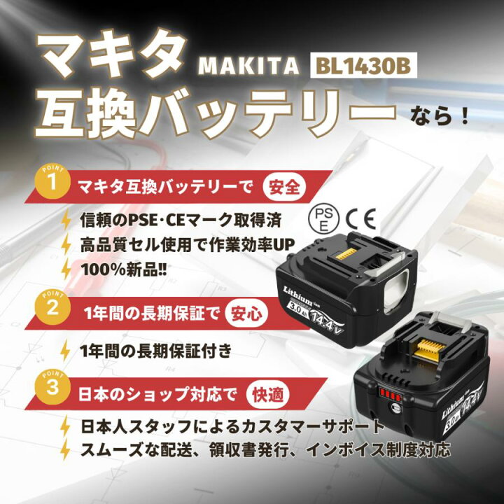 楽天市場】BL1430B マキタ バッテリー 互換 14.4V 3.0Ah ハイパワー 