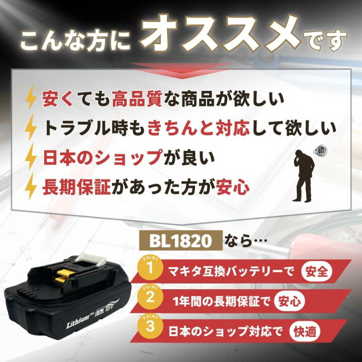 楽天市場】マキタ DC18RC 互換充電器 バッテリー セット BL1820 軽量 