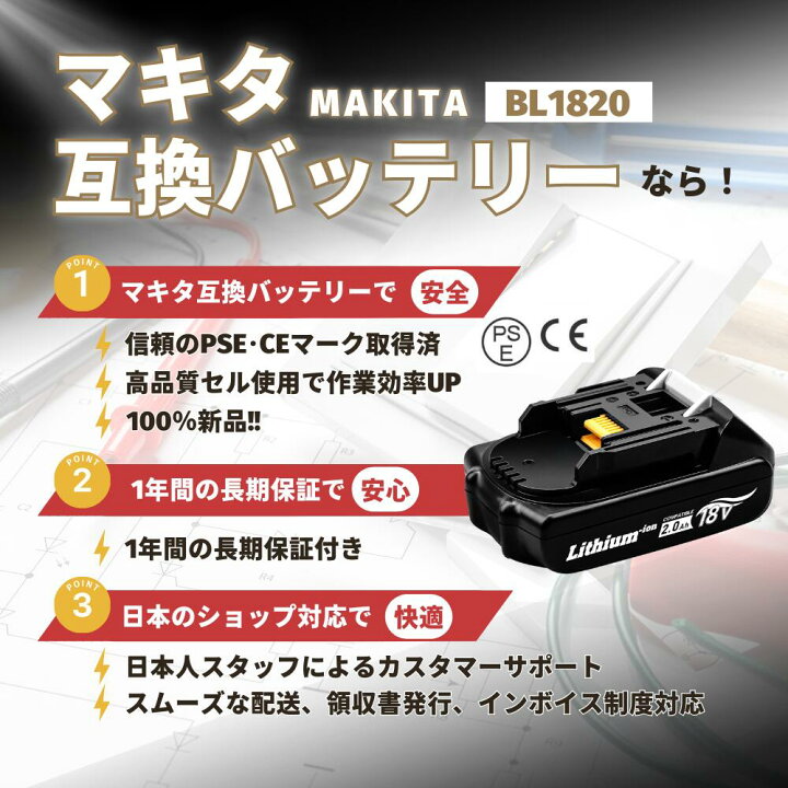 楽天市場】マキタ DC18RC 互換充電器 バッテリー セット BL1820 軽量 