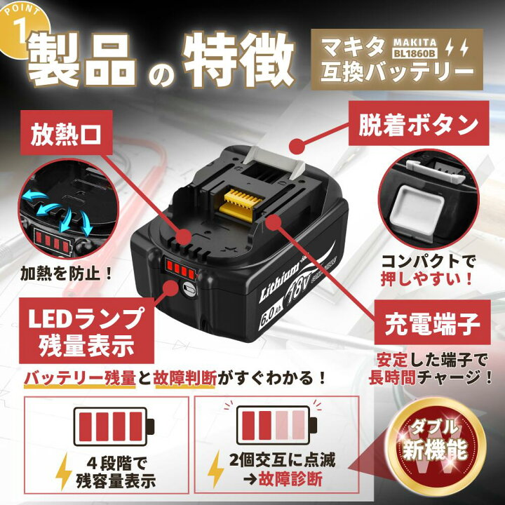 楽天市場】BL1860B 互換 マキタ 18V バッテリー 充電器セット 大容量 