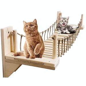 キャットタワー 木製 吊り橋 猫ベッド 遊び場 ハンモック ストレス解消 運動不足解消 組み立て簡単(120cm)