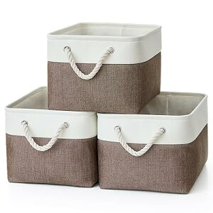 収納ボックス 折りたたみ どこでも収納バスケット 3個セット 大容量 取っ手付き おしゃれ 収納かご 天然綿麻 無臭 収納ケース 幅38×奥行28×高さ24cm 服/小物/衣類/CD/DVD/マンガ/書類/おもちゃ/