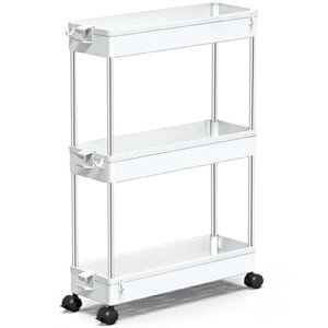 キッチンワゴン キャスター付き 隙間収納 13cm 3段 スリム 収納ワゴン 洗面所 台所 トイレ 浴室 冷蔵庫横 スリムワゴン 細い棚 組立簡単 ホワイト