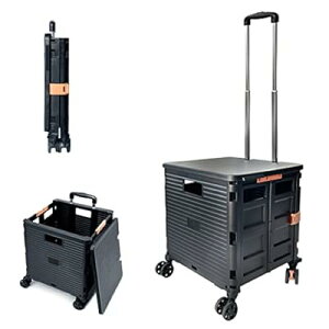 キャリーカート 折りたたみ 4輪自在 後輪ストッパー付き 耐荷重50KG ショッピングカート ふた付き コンパクト アウトドア キャンプ用 荷物運び 大容量50L