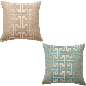 クッションカバー 45×45cm シェニール生地 幾何学模様 柄 おしゃれ 柔らかい北欧 可愛い ピロケース 車 椅子 インテリア飾り 2枚セット (カーキ&ライトブルー, 45×45)