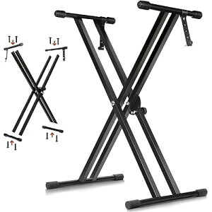キーボードスタンド X型 電子ピアノスタンド7段階高さ32~96cm調整可能 シンセサイザー 二重枠X型 折りたたみ 用スタンド キーボード楽器安定し電子オルガン ブラケット 54/61/73/76/88鍵 ボード適