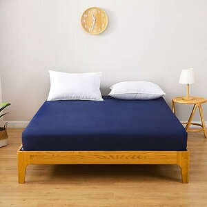 ボックスシーツ ベッドシーツ 吸水速乾 毛玉なし マチ30cm 抗菌 7サイズ9色 柔らかな触感 洗える 耐久シワ加工 オールシーズン ベッドカバー/マットレス/敷き布団対応(ネイビー,シングル・10