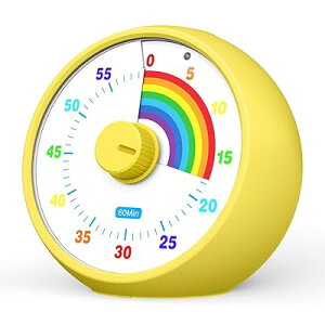 子供用60分ビジュアルタイマー 教室&キッチン用カウントダウンタイマー 勉強用デスクタイマー レインボー柄の子供用タイムマネージャーツール (黄色)