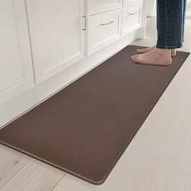 キッチンマット 拭ける 低反発 クッション入り 8mm 洗濯いらず 踏み心地いい ずれない 台所 マット はっ水 防汚 ブラウン 120cm