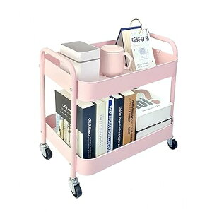 キッチンワゴン ピンク デスク下ワゴン 洗面所 2段 細い棚 30奥行きx45幅 x 41高さcm スリムラック 移動式 すきま 頑丈 小さい棚 冷蔵庫脇のペットボトル