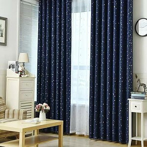 1級遮光カーテン 幅100cm 丈178cm 星柄 2枚入り ハトメ型 間仕切り 目隠し 断熱 UVカット