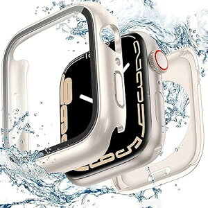 【360°防水ケース】 Apple Watch ケース Series 9/8/7 45mm アップルウォッチ カバー 360°全面防水・全面保護 耐衝撃 装着簡単 日本旭硝子材 二重構造(Series 9/8/7,45mm,Starlight)