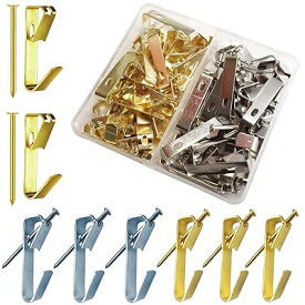 壁掛けフック 額縁フック 80個セット 釘フック 30LB 壁掛けフック 連結フォトフレームブラケット 吊り下げ金具 隠しフック 多機能フック 写真フレーム 装飾品 時計 服掛け 石膏ボード/木壁対応 収納ケース付き （ スチールネイルとフックセット